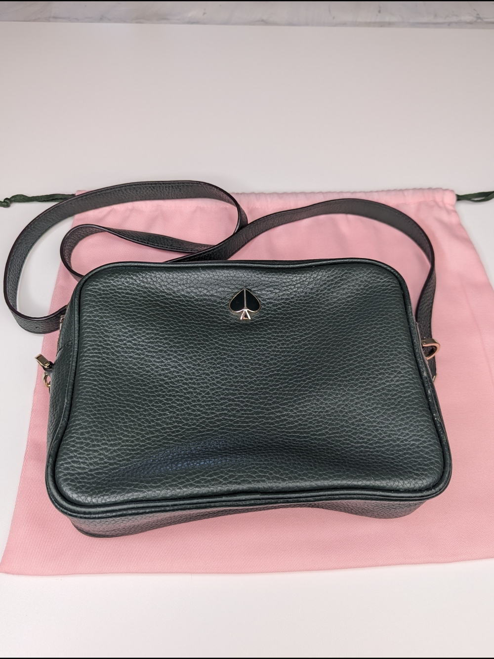 Kate Spade Black Pebble Leather NY Polly Medium Camera Crossbody Bag Dust Bag